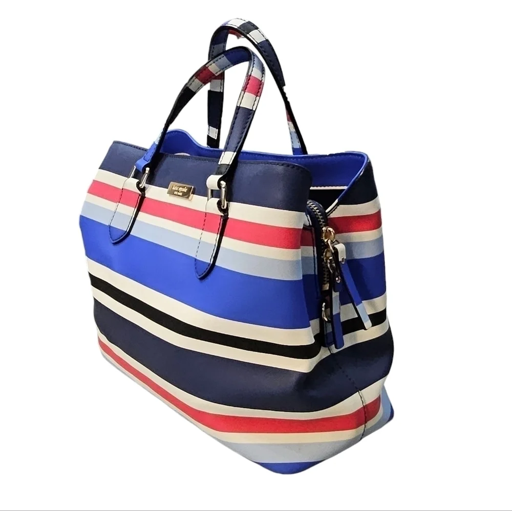 Kate Spade New York Evangelie Laurel Way Striped Satchel Crossbody Red White Blu